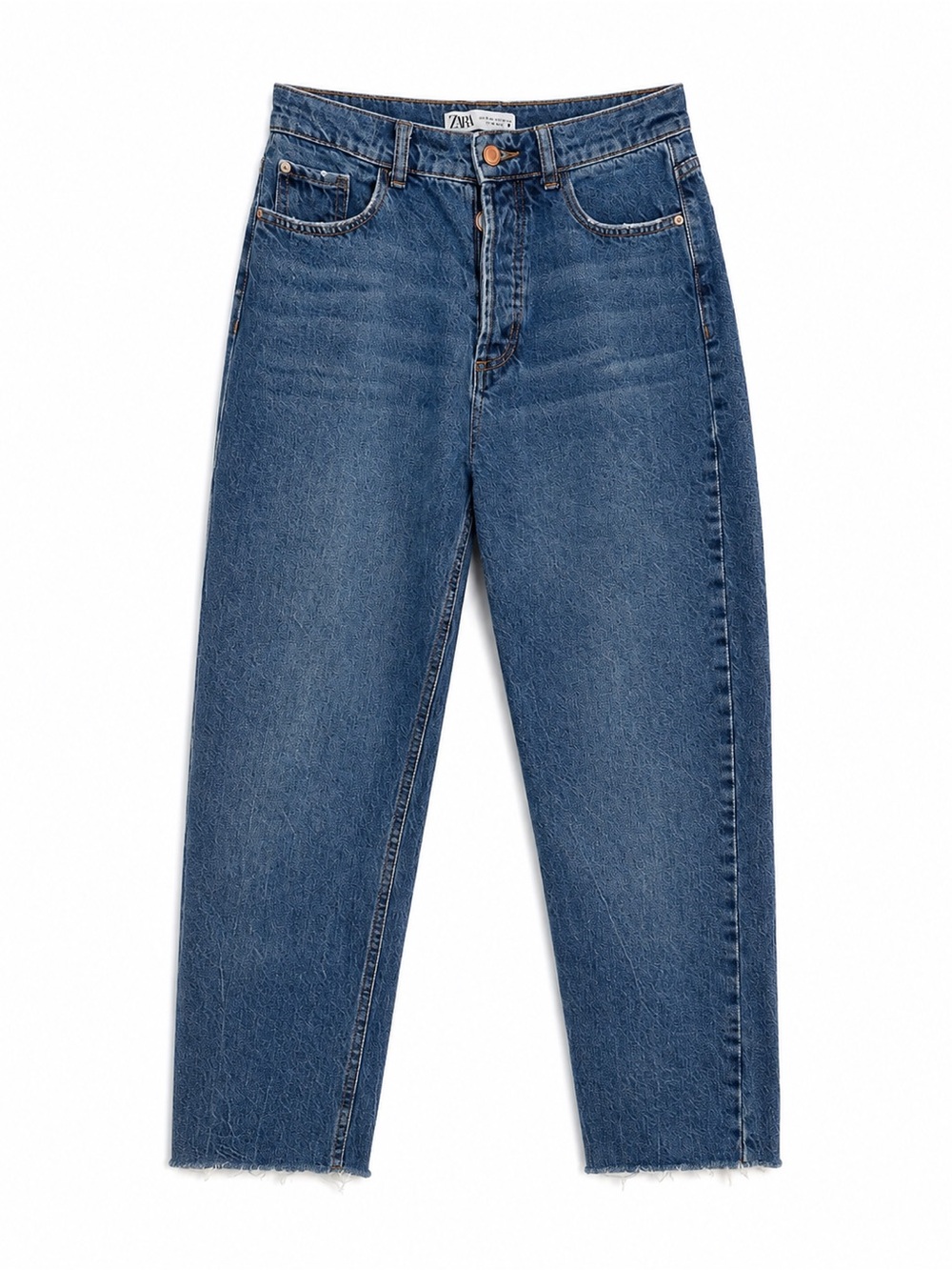ZARA Blue High-Rise Straight Crop Jeans